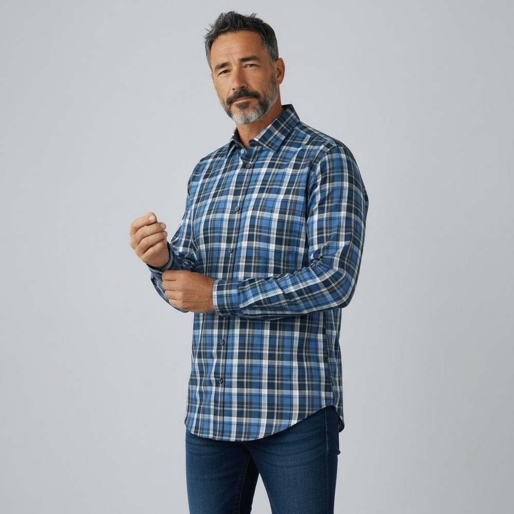 Bugatchi Button Down Shirt 2XL Blue Plaid Classic Fit Long Sleeve CS3588L10